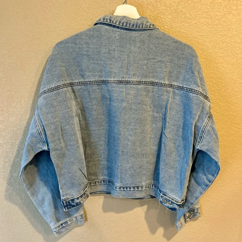 DAVI & DANI NWT Light Blue Cropped Denim Jacket with Sheer Embellishments Size S - Picture 10 of 13